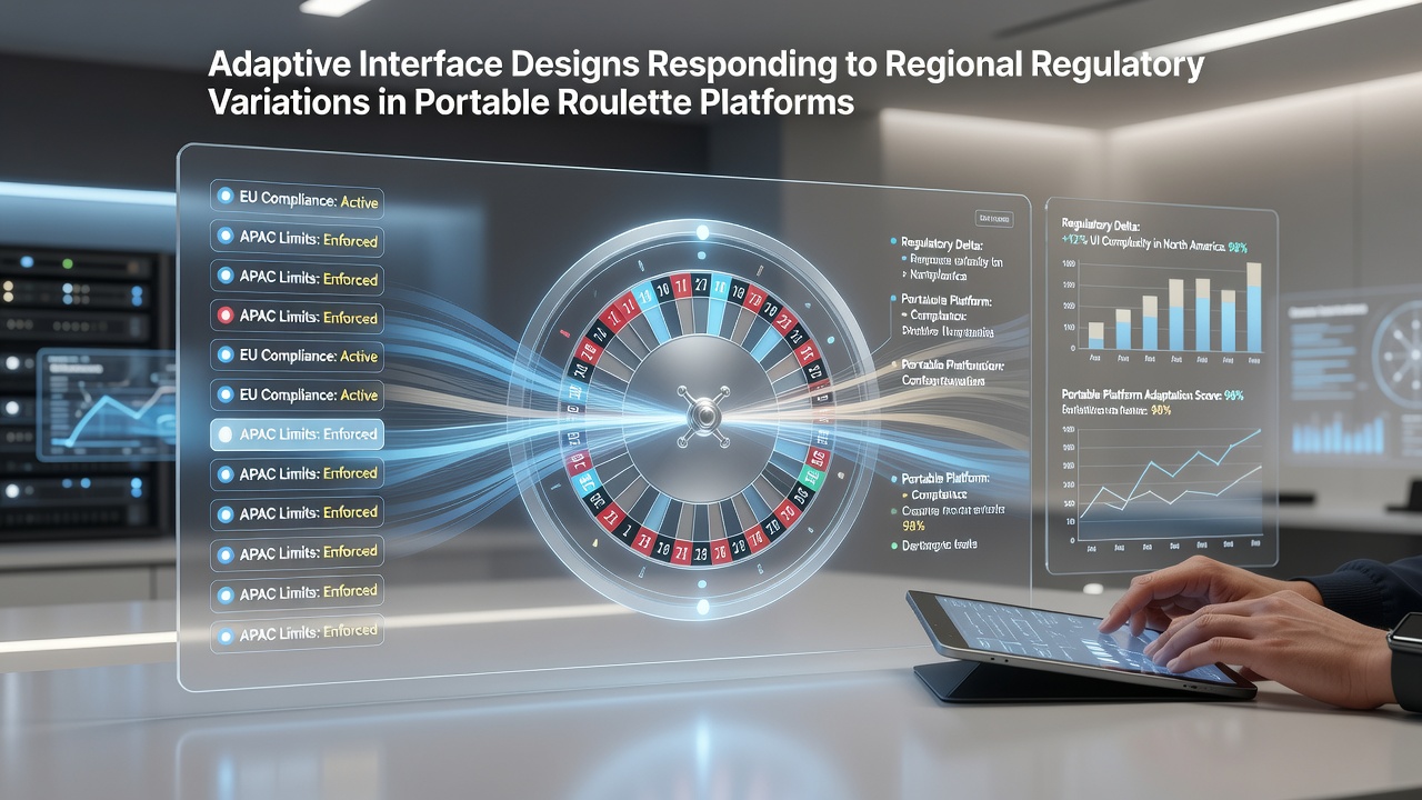 Portable roulette platform interface adapting to different regional rules on a mobile device screen