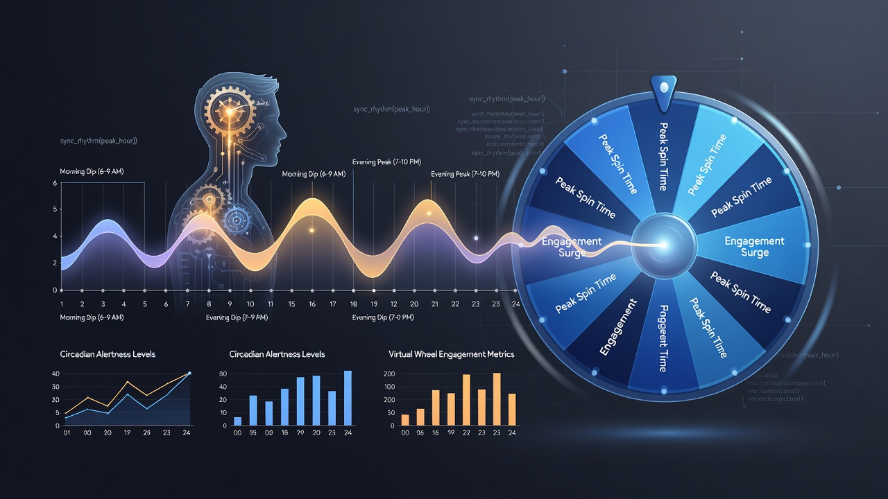 Graph displaying circadian alertness curves matched against hourly virtual wheel gaming participation rates in multiple time zones