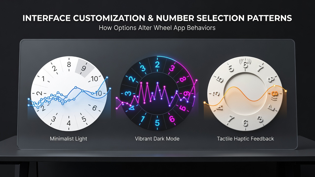 Interface customization screen showing color themes and layout options in a digital wheel application